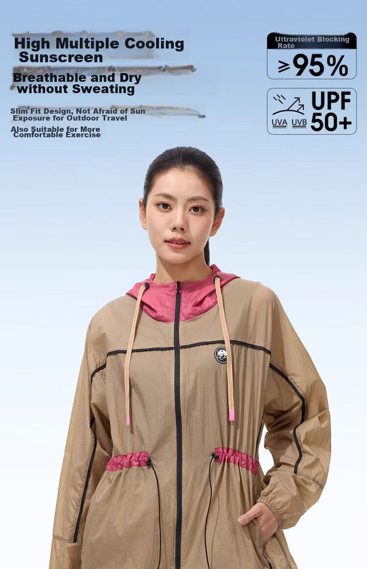 CAMEL Sun Protection Clothing, Breathable And Comfortable, Waist-Cinching Mid-Length UV-Resistant Sunscreen Jacket [Panda Collaboration] A34BA70178 1