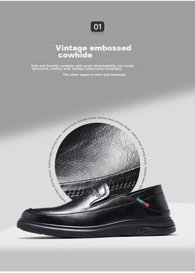 CARTELO Genuine Leather Men's Shoes, Business Casual Sports New Style for Autumn And Winter, Soft Thick-Soled Versatile Commuter Work High-End Black 58