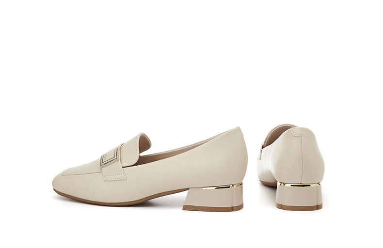 DAPHNE Women's Single Shoes, Retro Square Toe with Buckle Loafers, Chunky Heel Slimming Slip-On Commuter Shoes 4623101007 Beige 39 21