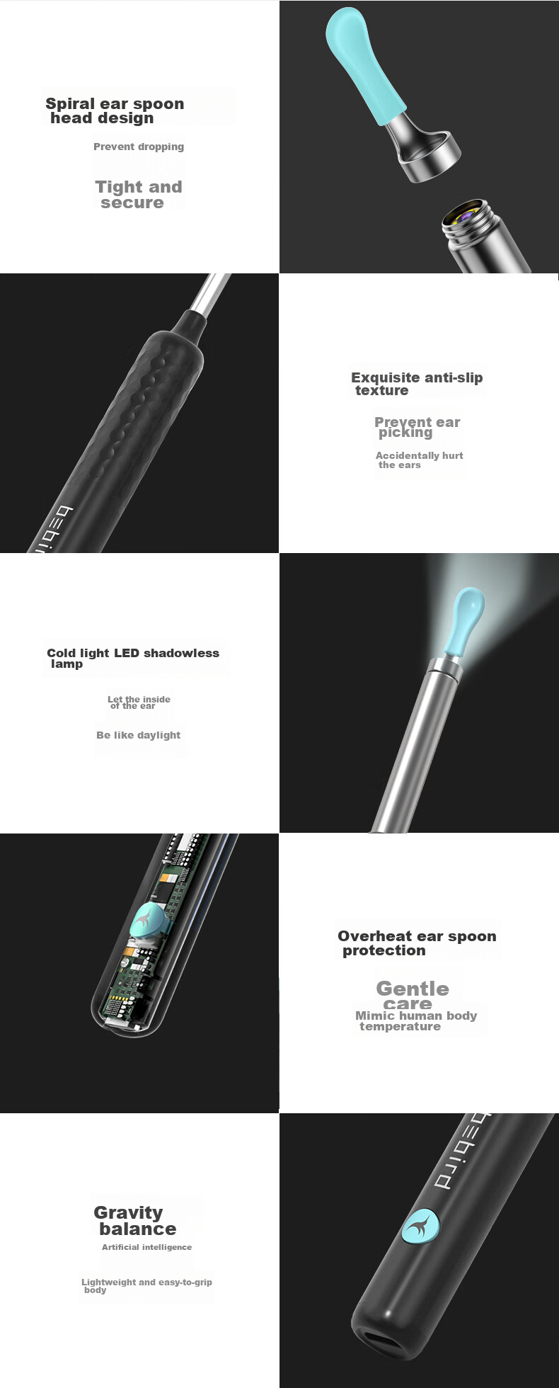 Bebird Intelligent Visual Ear Pick, Ear Cleaning Stick, Ear Cleaning Tool, High-Definition Luminous Ear Spoon, Tool Set, X3 Black 10