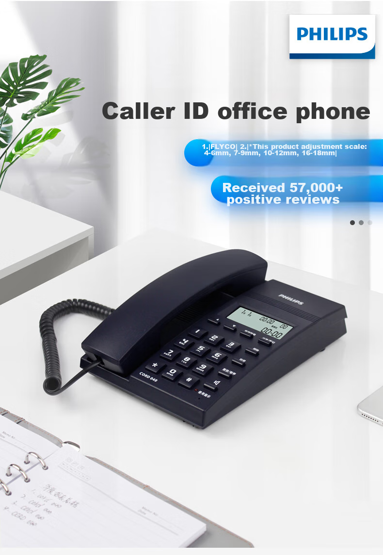 PHILIPS Landline Telephone, Corded Phone for Office And Home Use, Hands-Free Calling, Battery-Free, Caller ID, CORD040 Blue 1