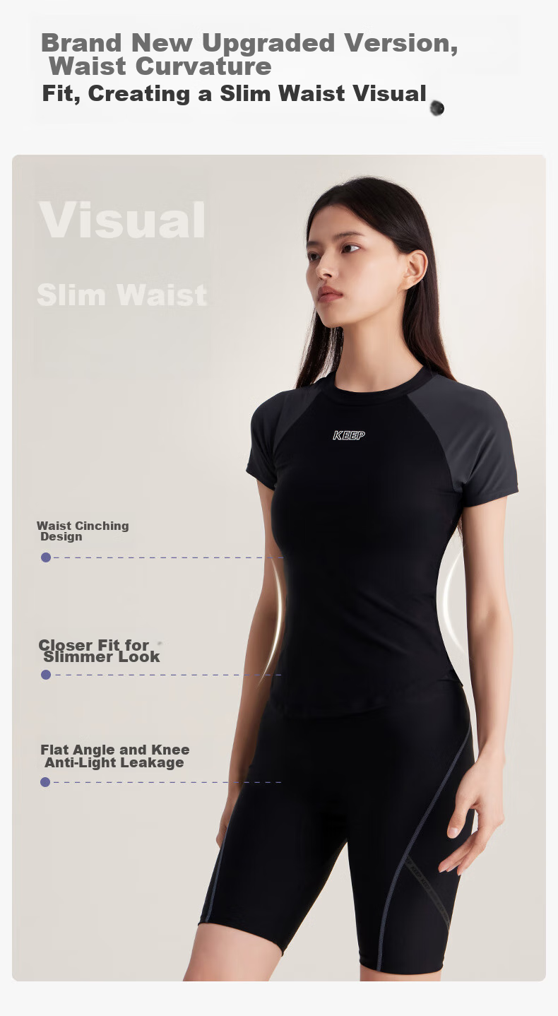 Keep Women's Two-Piece Knee-Length Conservative Plus Size Professional Swimsuit, Concealing, Sun Protection Swimwear, 246 Black, L 4