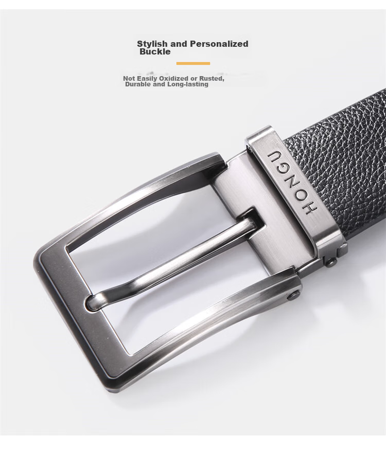 HONGU Men's Belt, Top-Grain Leather, Pin Buckle, Trimmable, Gift Box Packaging, Birthday Present 3