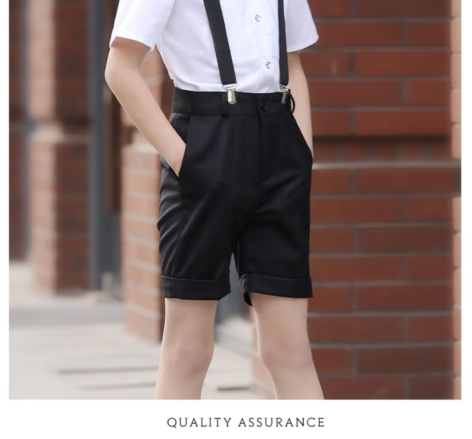 ROMON Boys' Formal Suit Set for Summer Graduation Performances And Events, Navy Blue Short Suspender Suit with Five Pieces, Size 140 13