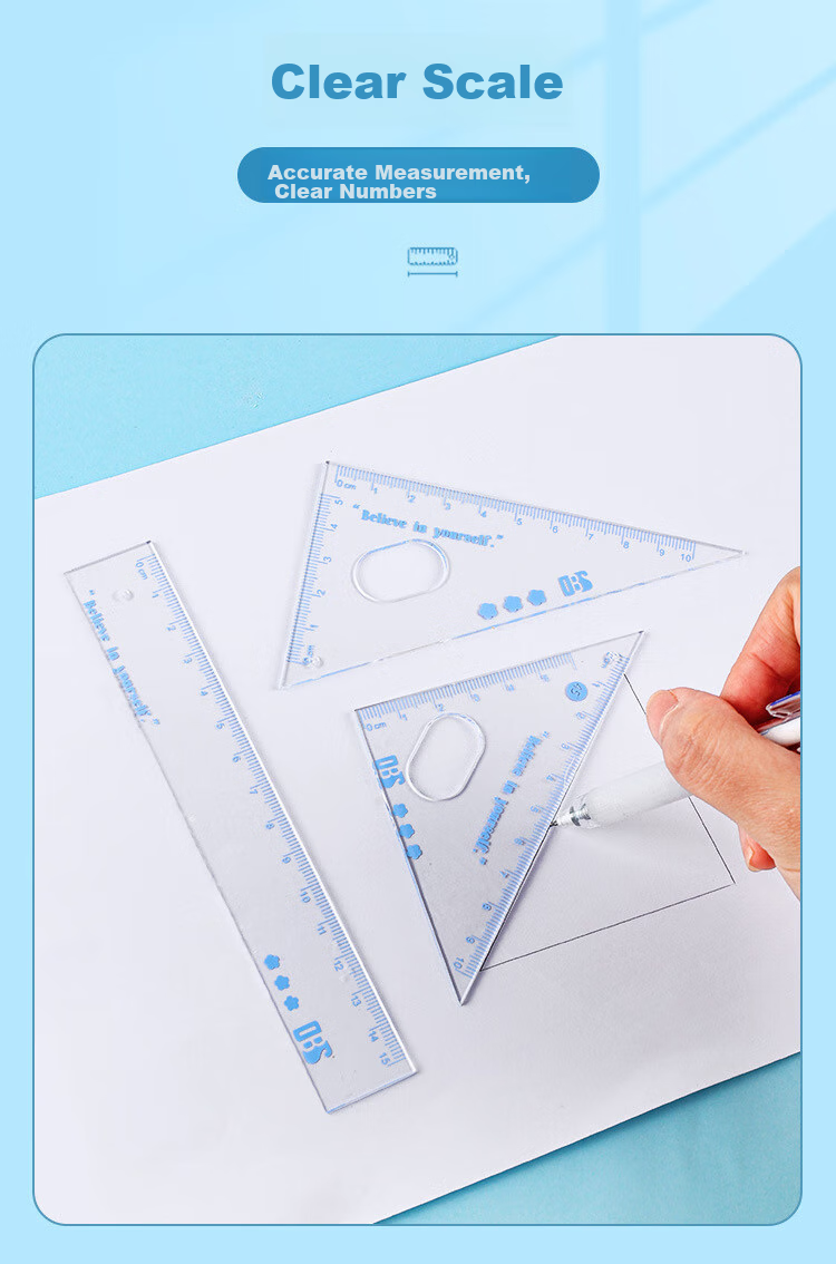KALRENCAT Stationery Student Exam Drawing Ruler Set: 15cm Straight Ruler + 2 Triangular Rulers + Protractor, 4-Piece Set Recommended for Exams, National Day And Mid-Autumn Festival Gift Package 9