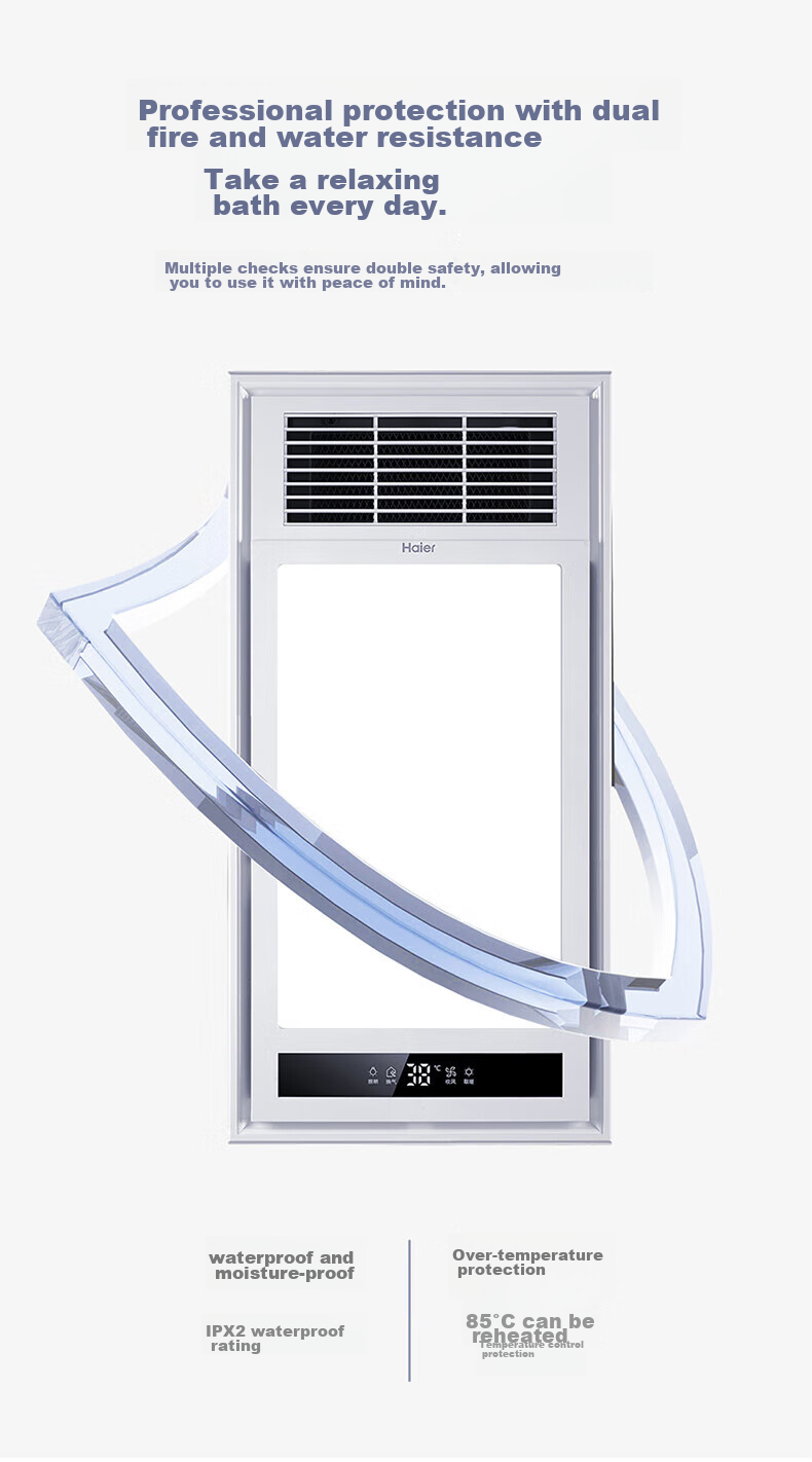 Haier Wind And Heat Bathroom Heater, High-Power Dual-Motor Piano Key Switch, Multifunctional Bathroom Heater Light, Bathroom Warm Air Machine M4X 11