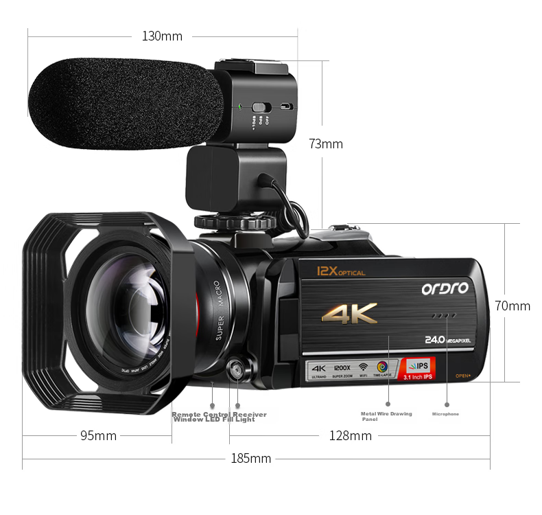 ORDRO AC5Plus 5K Camera, 4K Digital Camera, DV Professional All-In Recorder, 12x Optical Zoom, 1200x Dynamic Zoom, for Home Use And Live Streaming, Suitable for Travel 30