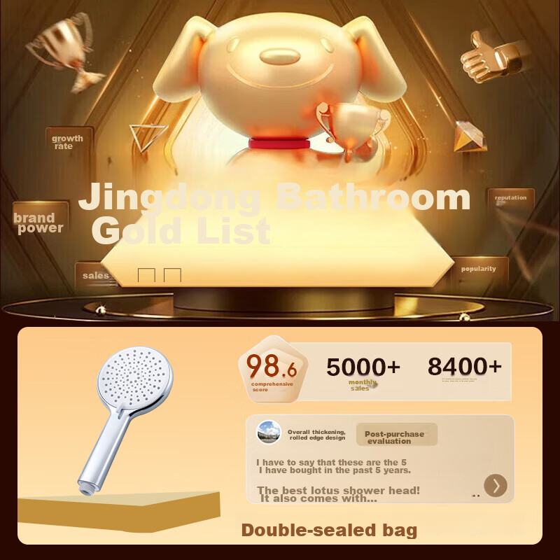 JD Original Handheld High-Pressure Shower Head with 4 Functions, Spray Gun, And 3 Water Settings - Water-Saving And Easy to Clea