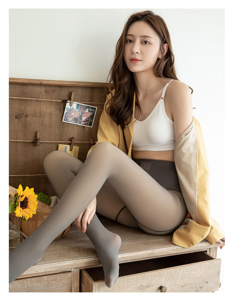 Langsha Women's Faux Sheer Leggings Spring Autumn Thin Fleece High Waist Buttoned Tummy Control Waist Shaping Plus Size Pantyhose Tights 16