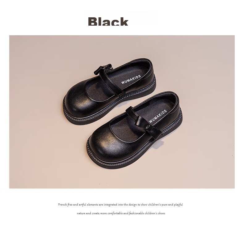 Wuma Girls' Leather Shoes, Princess Shoes, 2026 New Spring And Autumn Style, Soft-Soled British-Inspired Spring Performance Black Flats for Little Girls, Children's Single Shoes 10
