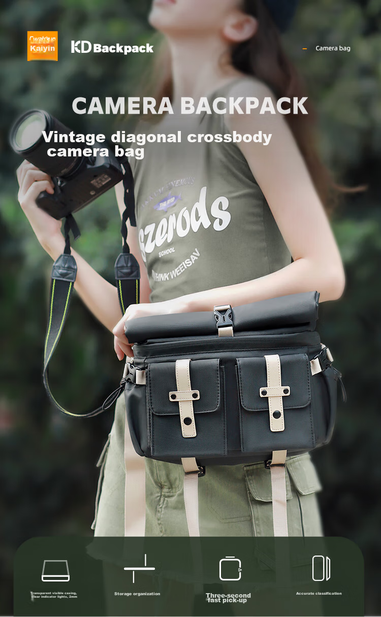 CWATCUN Shoulder Camera Bag Crossbody Photography Bag for Commuting, Fashionable Waterproof Backpack with Two Lenses for Men And Wome 2