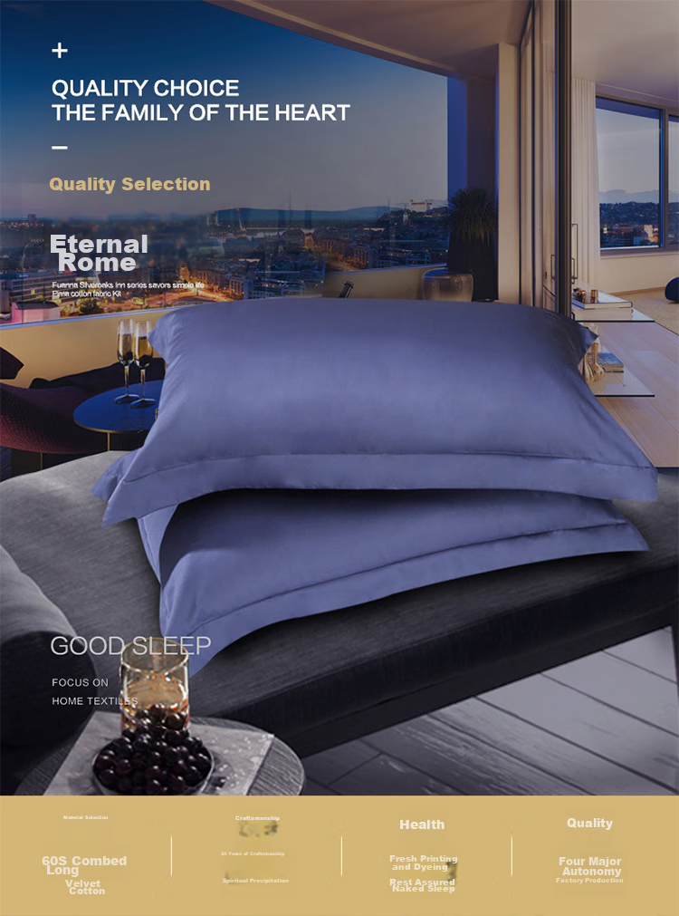 FUANNA Pillowcase, Pure Cotton, 60S Long-Staple Cotton, Simple Solid Color Pillowcase, for Students And Home Use, One Pair, 74*48cm Blue 1
