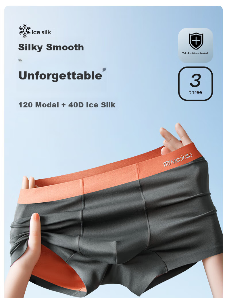 Modaier High-Quality Double-Sided Men's Underwear 120S, Modaier Silk Antibacterial Crotch Ice Silk Boxer Briefs, Large Size Shorts 1