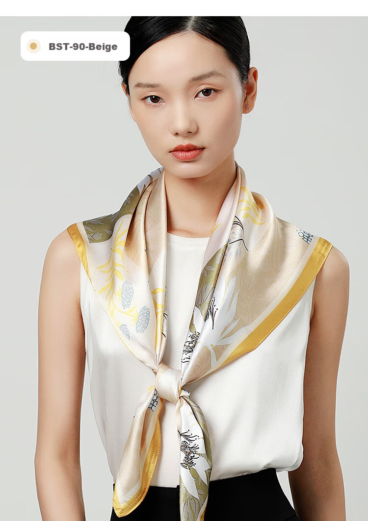 Sijie [Boutique Exclusive] Heavyweight Pure Silk Scarf, 100% Mulberry Silk Large Square Scarf with Print Shawl, Mid-Autumn Festival Gift 10