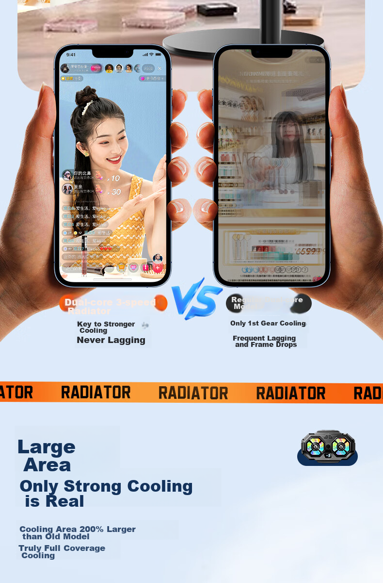 WITGOER [Dual Cooling Pad | with Live Streaming Stand] Phone Cooler, Live Streaming Dedicated Stand, Integrated Semiconductor Back Clip Gaming Cooling Fan, Quiet Fan for Apple And ASUS 8