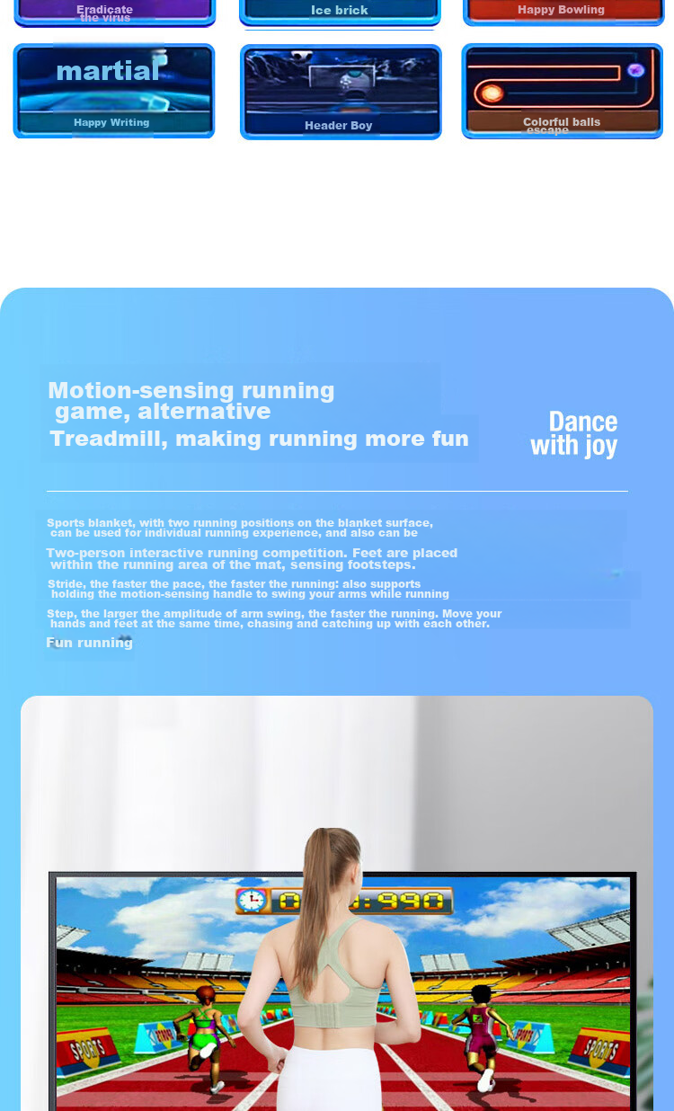 HongTai Home Dance Machine, Wireless Dance Mat with Projector for Computer And TV, Smart AI Motion Capture 16