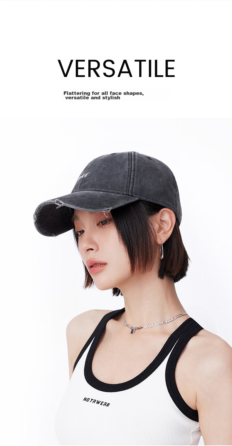 FANCET Baseball Cap for Women, Face-Slimming Sports Cap, Washed Distressed Hat with Soft Top, Pure Cotton Wide Brim Deep Duck Tongue Cap 3