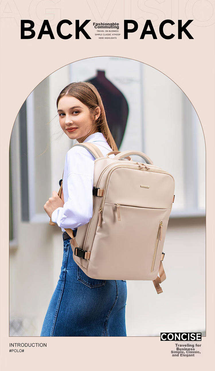 POLO Backpack for Women, Travel Bag, Large Capacity Schoolbag, Luggage Bag with 15.6-Inch Laptop Compartment, Birthday Gift 2
