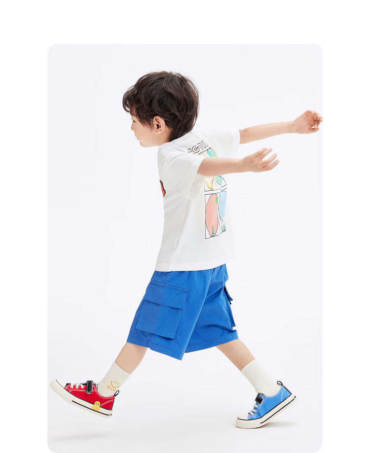 BALABALA Children's Short-Sleeve T-Shirt, Boys' Summer Wear, Pure Cotton Rabbit Embroidery Top, Parent-Child Style, Trendy 9