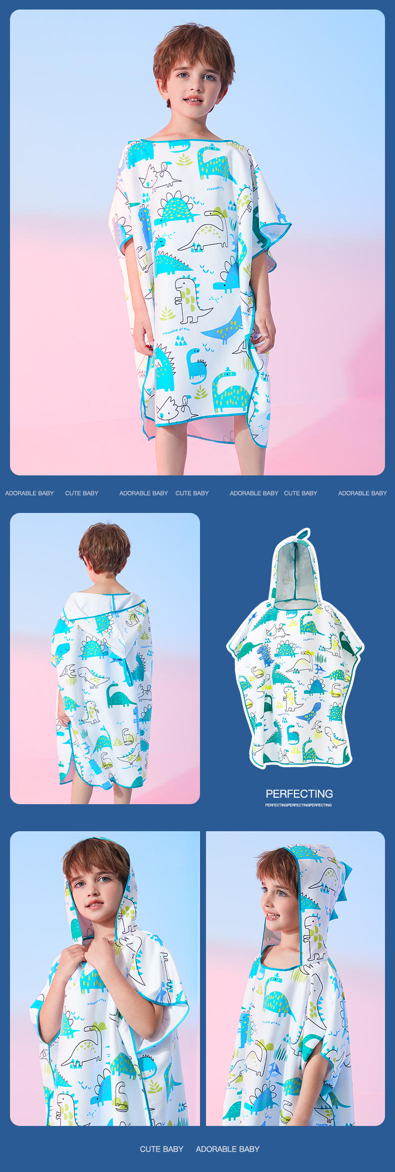 361° Children's Quick-Drying Breathable Absorbent Bath Towel, Travel Shower Cute Boys Girls Beach Towel 10