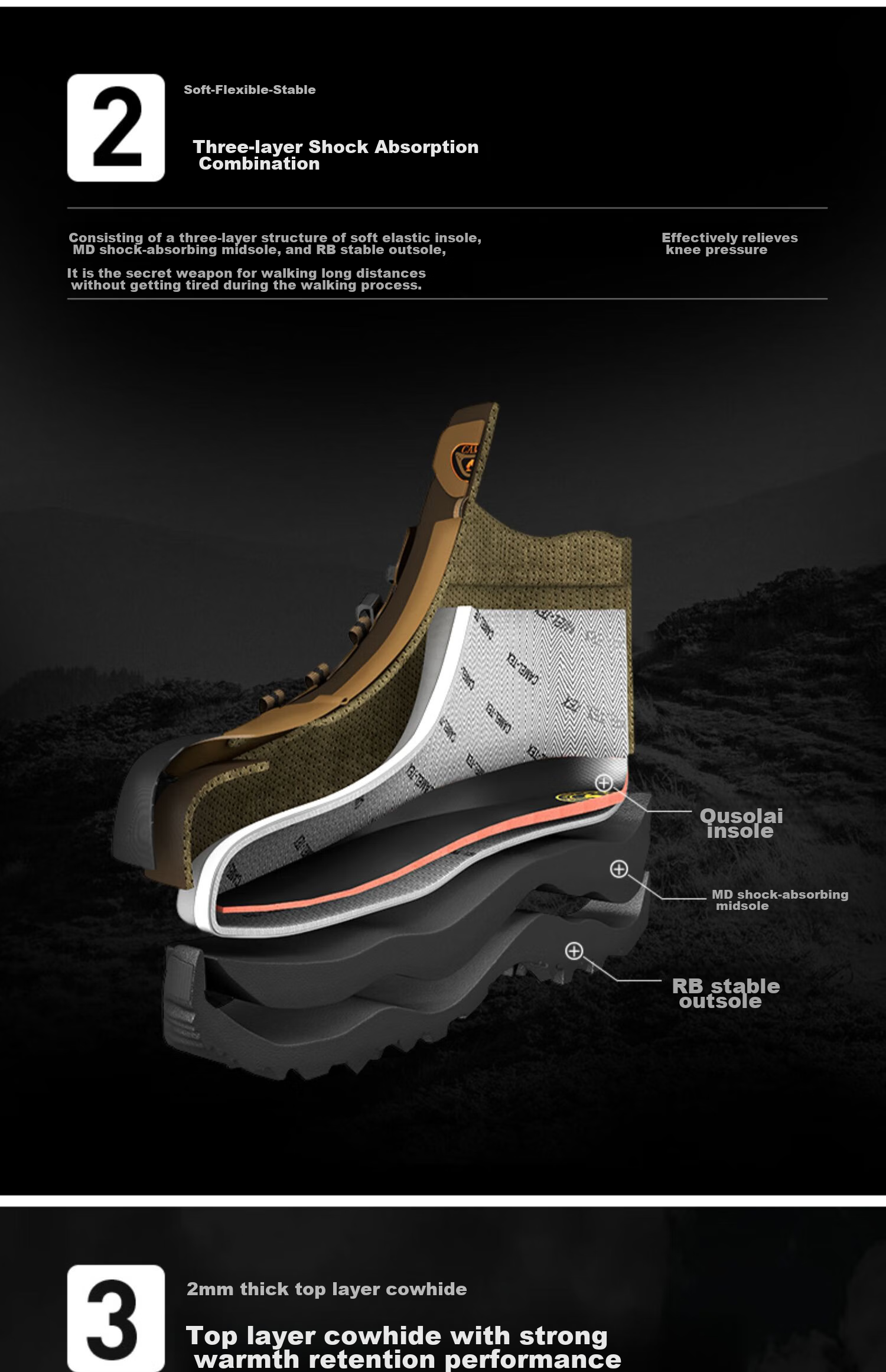 CAMEL Outdoor Hiking Boots for Men And Women, Waterproof Non-Slip Trekking Shoes with Shock Absorption, Wear-Resistant High-Top Work Boots Made of Cowhide Leather 5