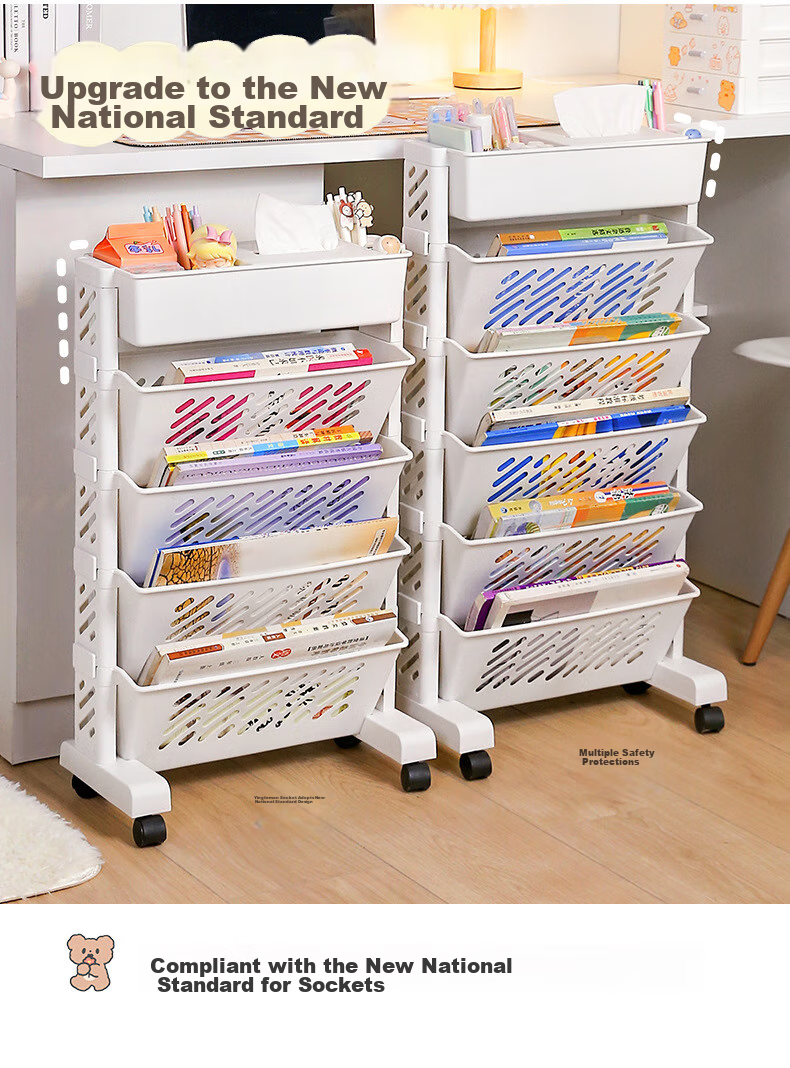 Jinlongxing Mobile Bookshelf, Classroom Desk Side Storage Rack, Floor-Standing Book Organizer with Wheels, Magazine Rack, Six-Tier 7