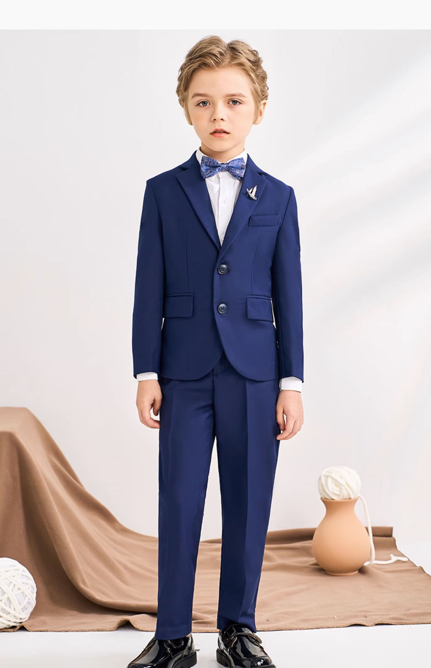 Luomeng Children's Suit Set, Stylish Boy's Flower Boy Host Formal Wear, Boy's Piano Performance Outfit, Navy Blue, Size 170 24