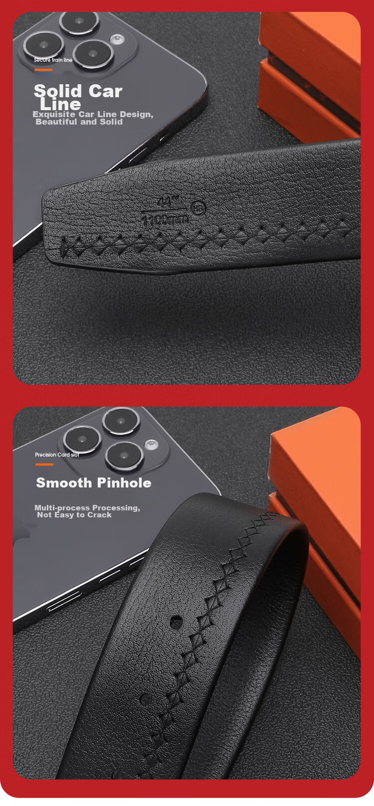 ELLE HOMME Men's Belt, Top-Grain Leather Buckle + Pin Buckle Belt, Stainless Steel Buckle Set, Birthday Gift for Me 9