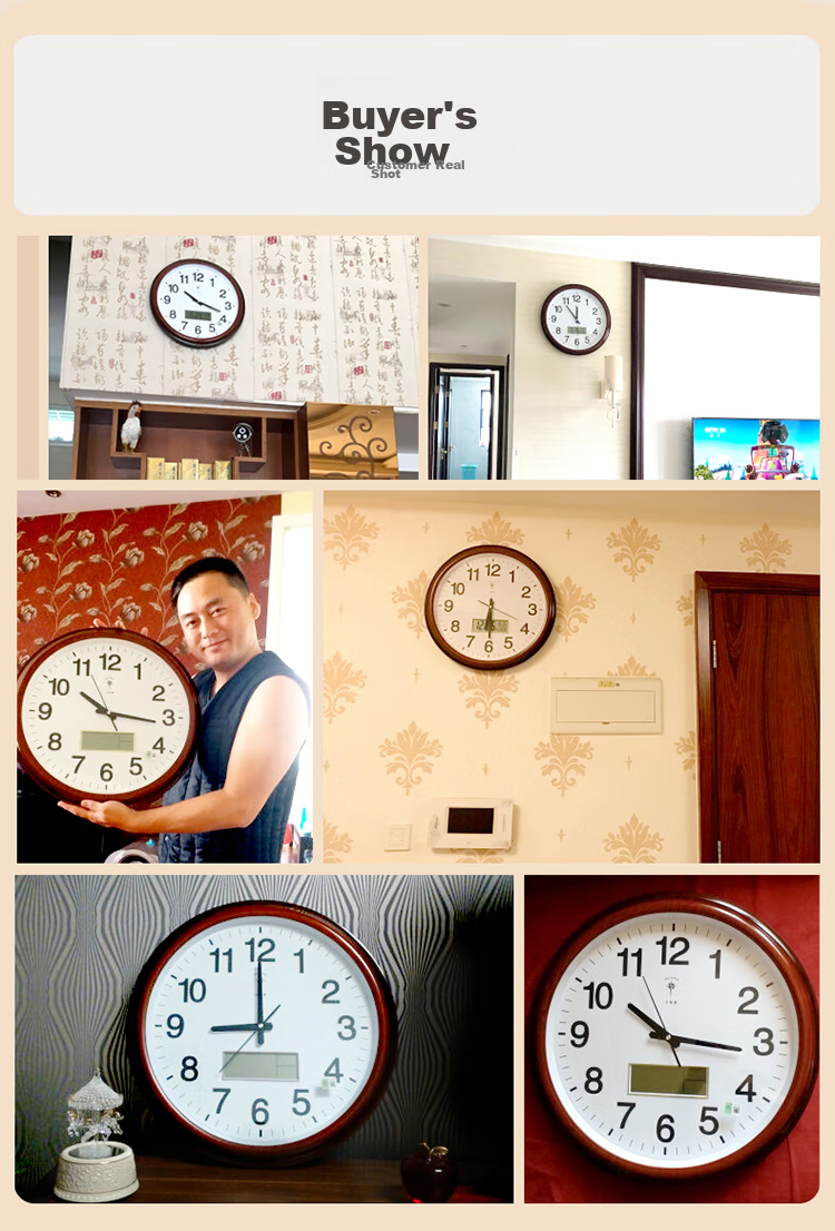 POLARIS Wall Clock, Living Room Fashion Simple Wall Clock Calendar Display LED 2901 Quartz Clock, Rosewood Color, New Year Refreshing Gift 14