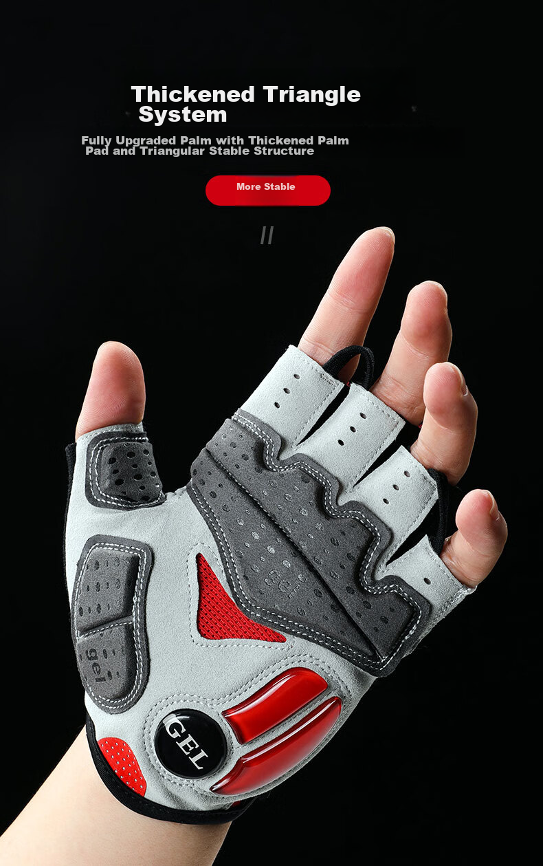 CAVALRY Silicone Half-Finger Gloves for Men And Women, Short Finger Road And Mountain Bike Shock-Absorbing Gloves Cycling Gear Red And White S 7