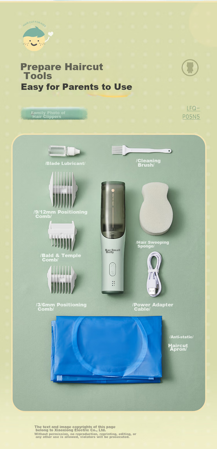 Bear Professional Baby Hair Clipper, Children's Electric Trimmer with Low Noise, Long Battery Life, Automatic Hair Suction, Fully Washable P05G1 16
