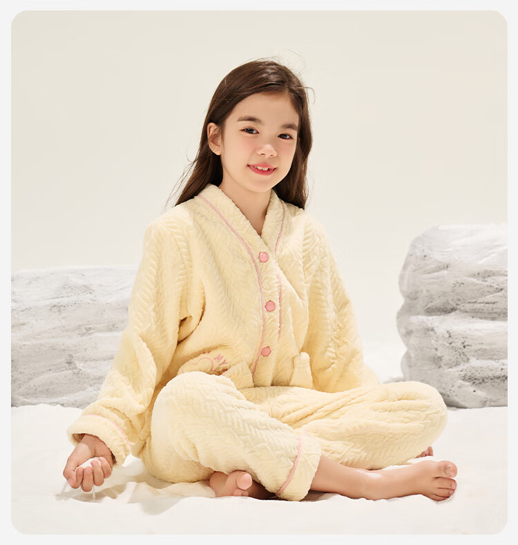YEEHOO Kids Autumn Winter Fleece Thickened Anti-Static Pajamas Homewear for Older Children Teen Boys and Girls 18
