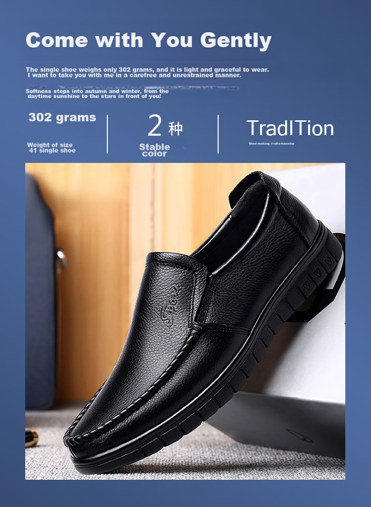 EGCHI Business Casual Shoes for Men, Leather Slip-On Shoes, Top-Grain Cowhide, Middle-Aged Footwear, 36274 All-Season Style, Size 40 5
