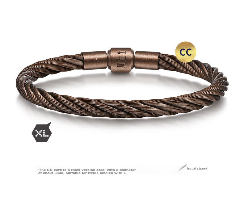 CHOW SANG SANG [Cousu] Chestnut Brown Bracelet, CharmeXL Beaded Cord, 5mm Thick Stainless Steel Cord, CC19 7
