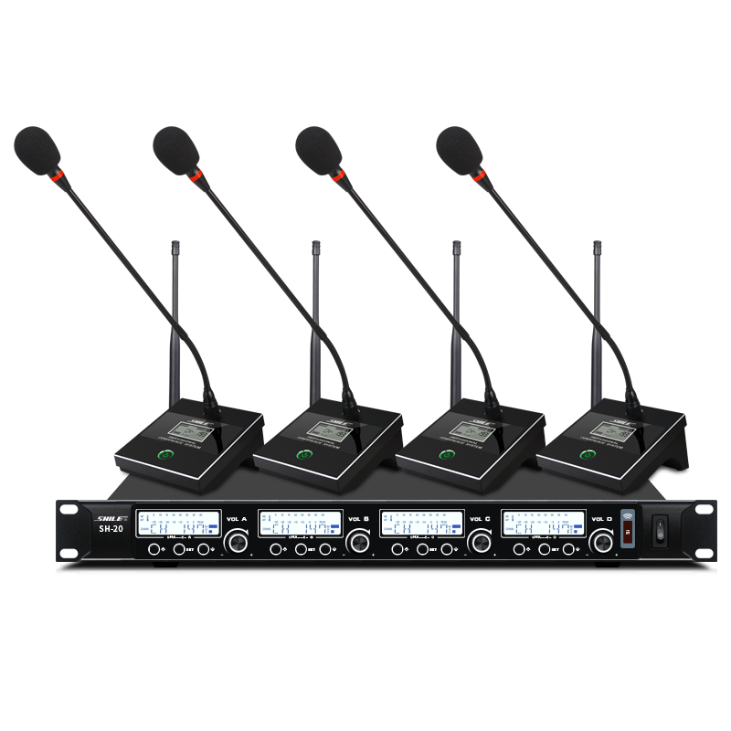 SHILE One-To Professional Conference Room Wireless Microphone, Gooseneck Microphone for Video Conferencing, Hosting, Training, Lecturing, Desktop Long-Handle Wireless Microphone SH-20 with 4 Conference Rooms