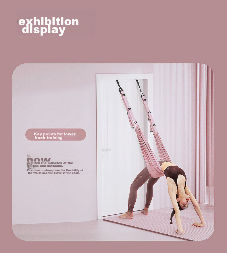 Duweike Aerial Yoga Suspension Strap Bed, Straight Leg Backbend, Waist Support, Home Use, Shoulder Opener, Door-Mounted Pulling Stretch Band, Pink 12