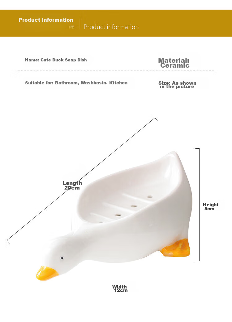Fanyejia Cartoon Creative Ceramic Soap Dish, Cute Duck Soap Holder, Storage Rack for Bathroom, Non-Draining Soap Tray 5