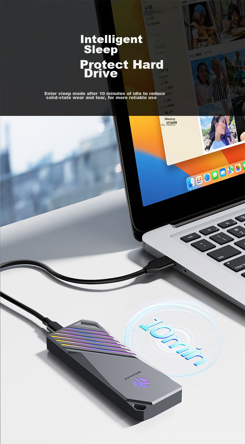 Yottamaster M.2 Hard Drive Enclosure, NVMe Portable Hard Drive Enclosure, RGB Synchronized Light, Type-C 3.2 Interface, 10Gbps External Case, Suitable for Black Myth: Wukong And Laptops 13