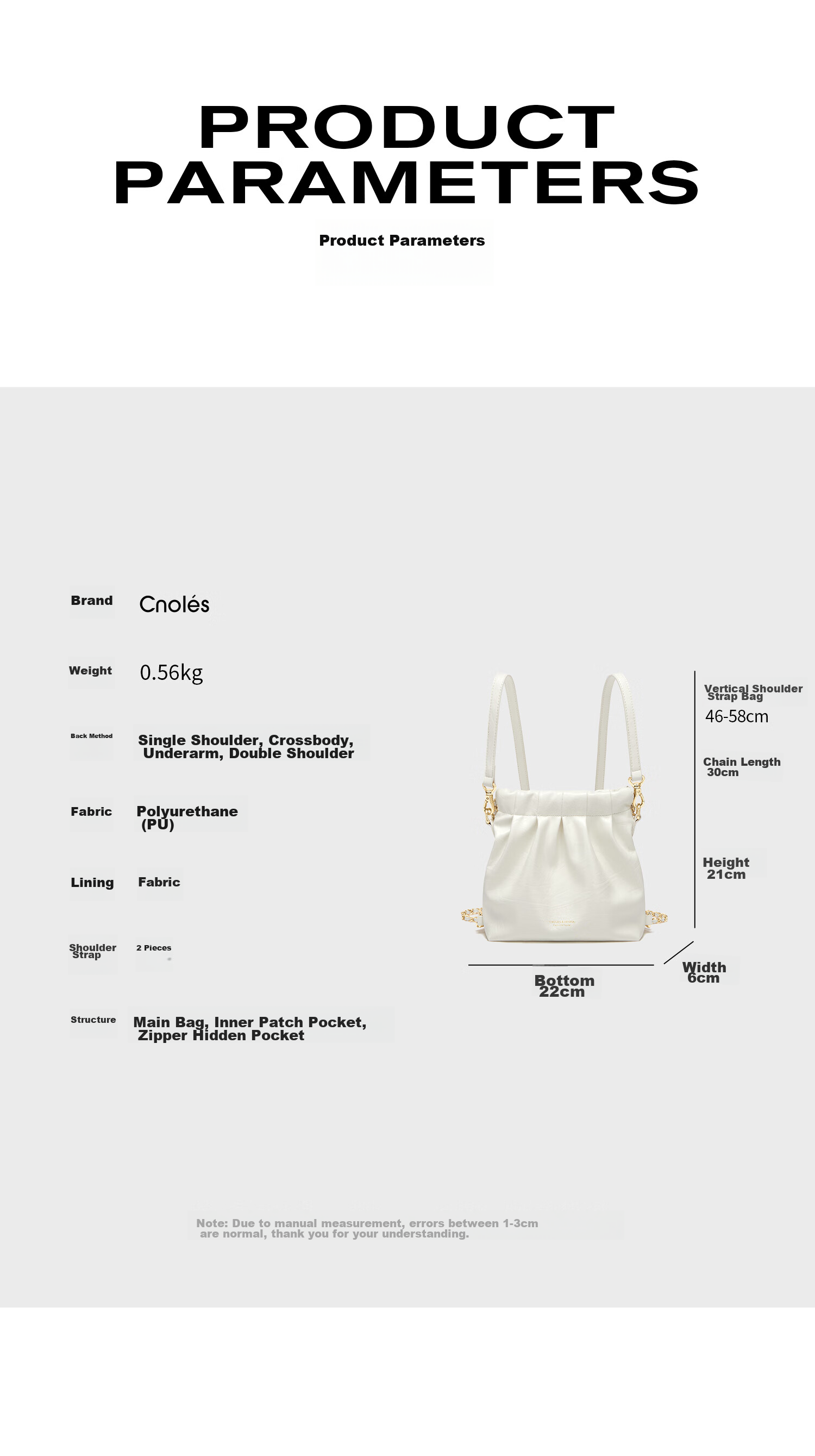 Cnoles Women's Handbag, 2026 Latest Style, Ladies' Single And Double Shoulder Crossbody Small Bag, Light Luxury High-End Brand, Hobo Bag, White 6