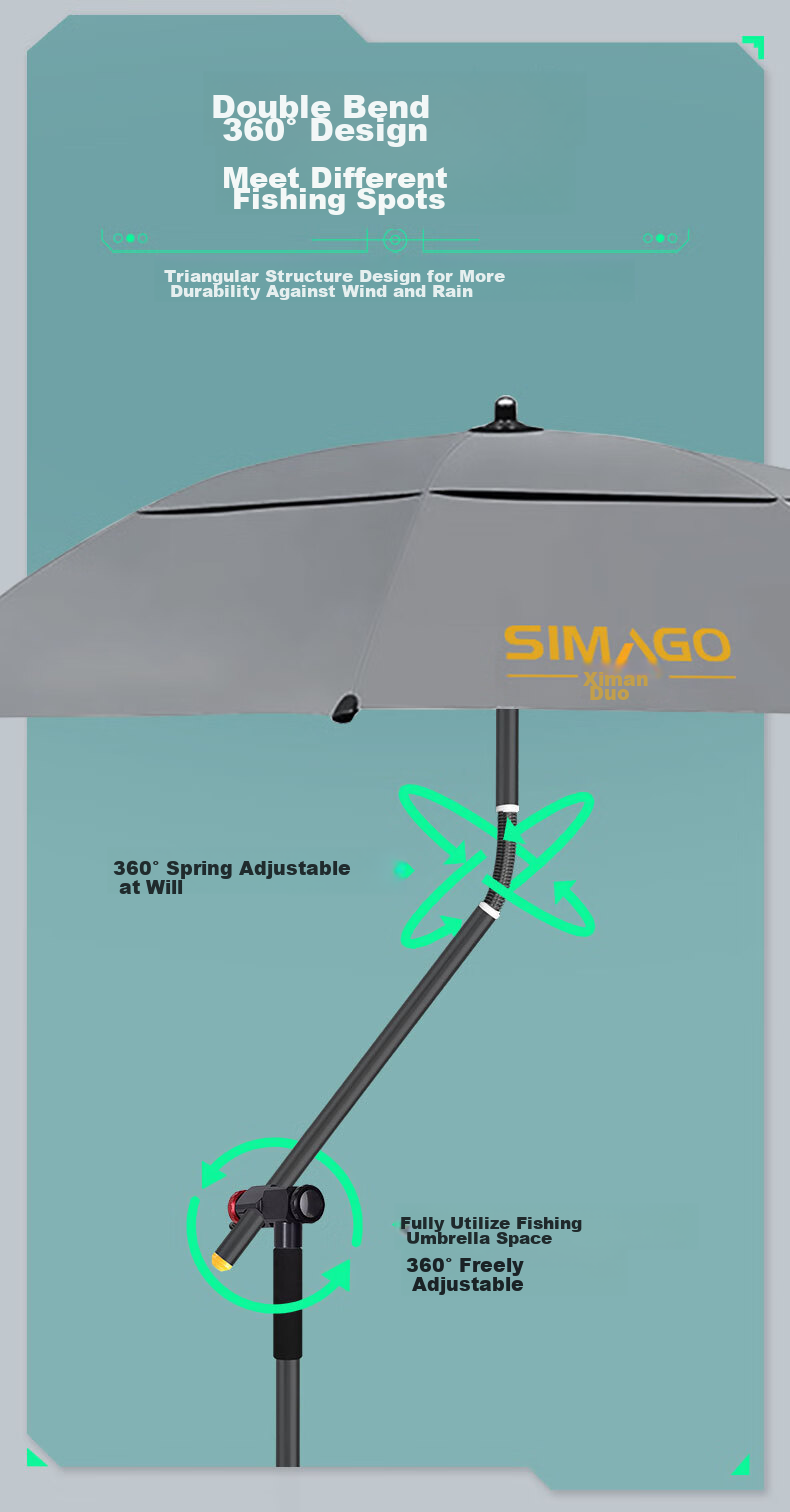 SIMAGO Ximan Du Full Blackout Fishing Umbrella, Cane-Style Omnidirectional Black Umbrella, Sun Protection, Rain Protection, Fishing Umbrella, 2.2 Meters 6