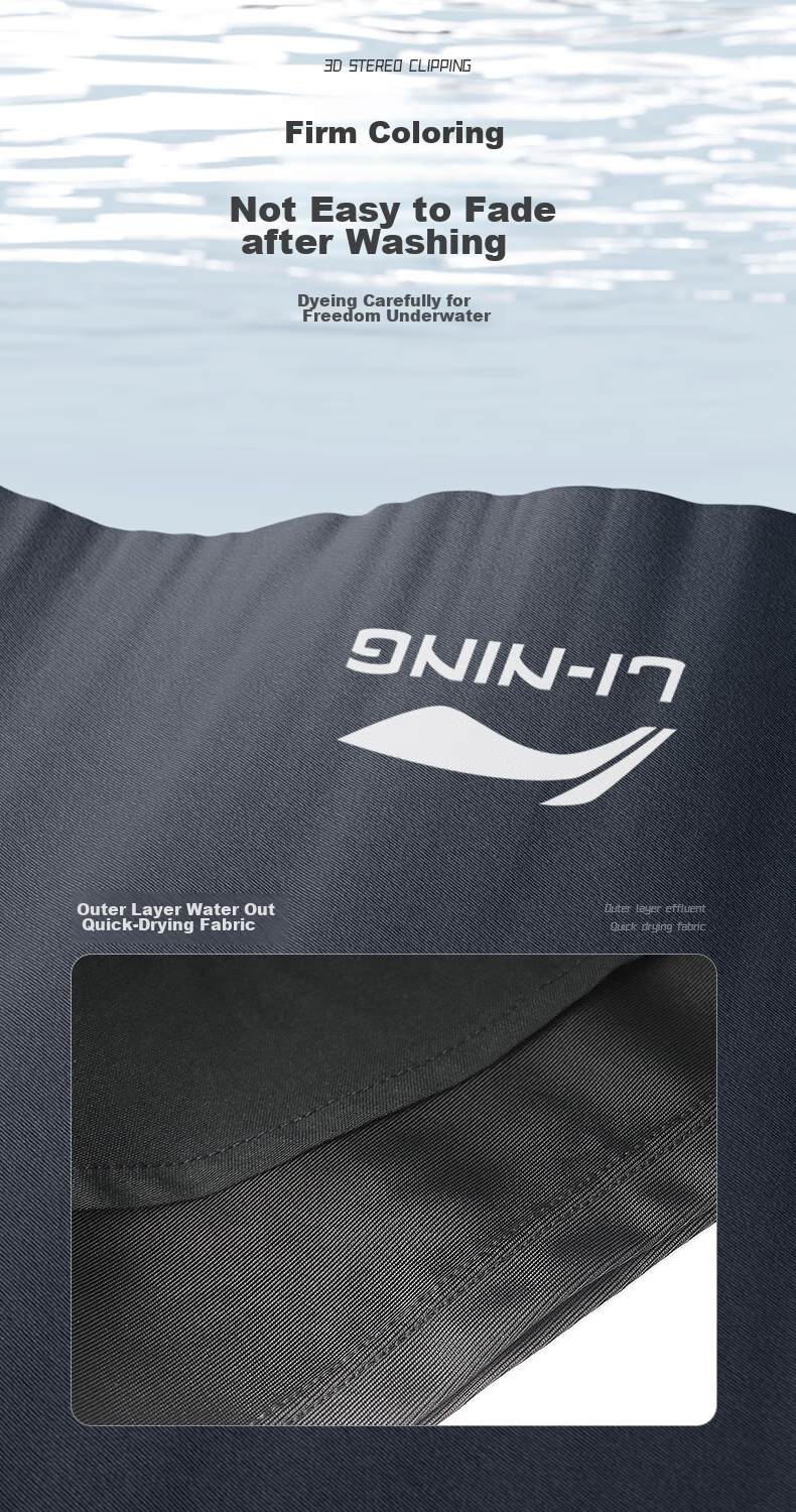 LI-NING Swimming Trunks, Double-Layer Anti-Embarrassment, Knee-Length Swim Shorts, 607/3961 Basic Knee-Length Black, XXXL 6