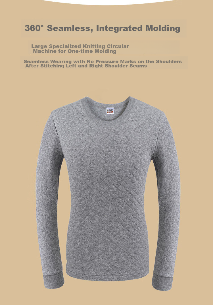 Yiershuang [Triple-Layer Thickened 100% Pure Cotton] Men's Thermal Underwear, All-Cotton Autumn Top, Round Neck Undershirt, Cotton Sweater for Fall And Winter 11