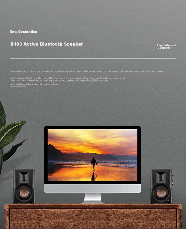 HiVi D100 Bluetooth Speaker, 2.0 Channel Multimedia Active Speaker for Laptop And Desktop Computer, Wooden Grain Color 4