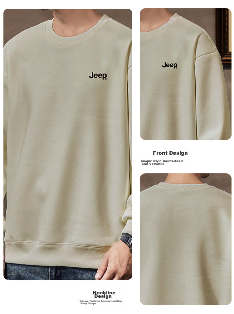 JEEP Men's Sweatshirt, New Spring And Autumn 2026 Style, Trendy Round Neck, Loose Long-Sleeve Casual Sportswear Top for Men, Fashionable 5