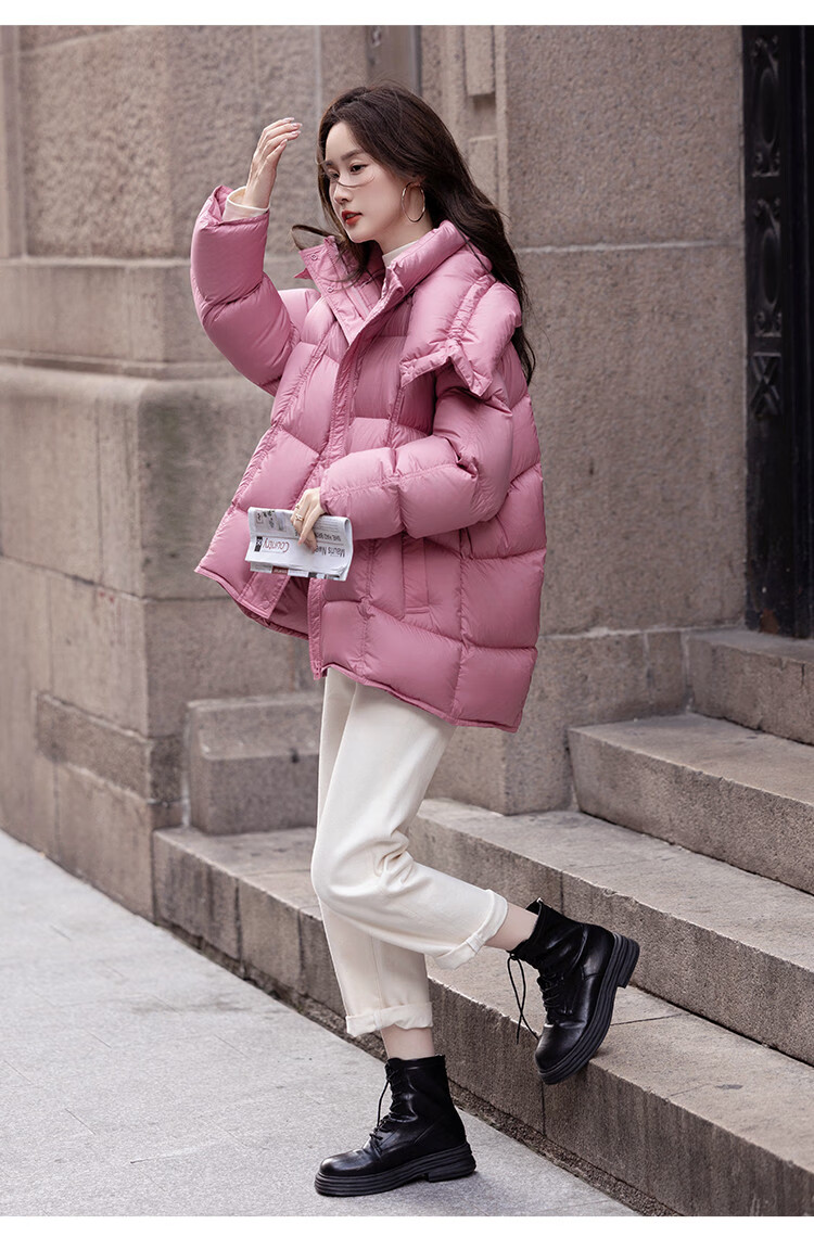 Dme [Duobangyan Duofu] Winter Warm Neck Gaiter, 90% Duck Down Bread Coat, Drawstring Short Women's down Jacket 8