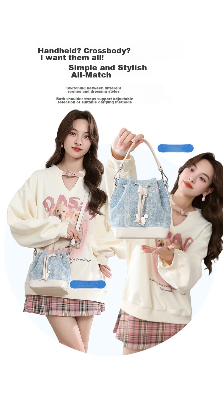 Disney Classic Mickey Women's Shoulder Crossbody Denim Bag Gift Box Dark Denim Mickey Flap Bag 7