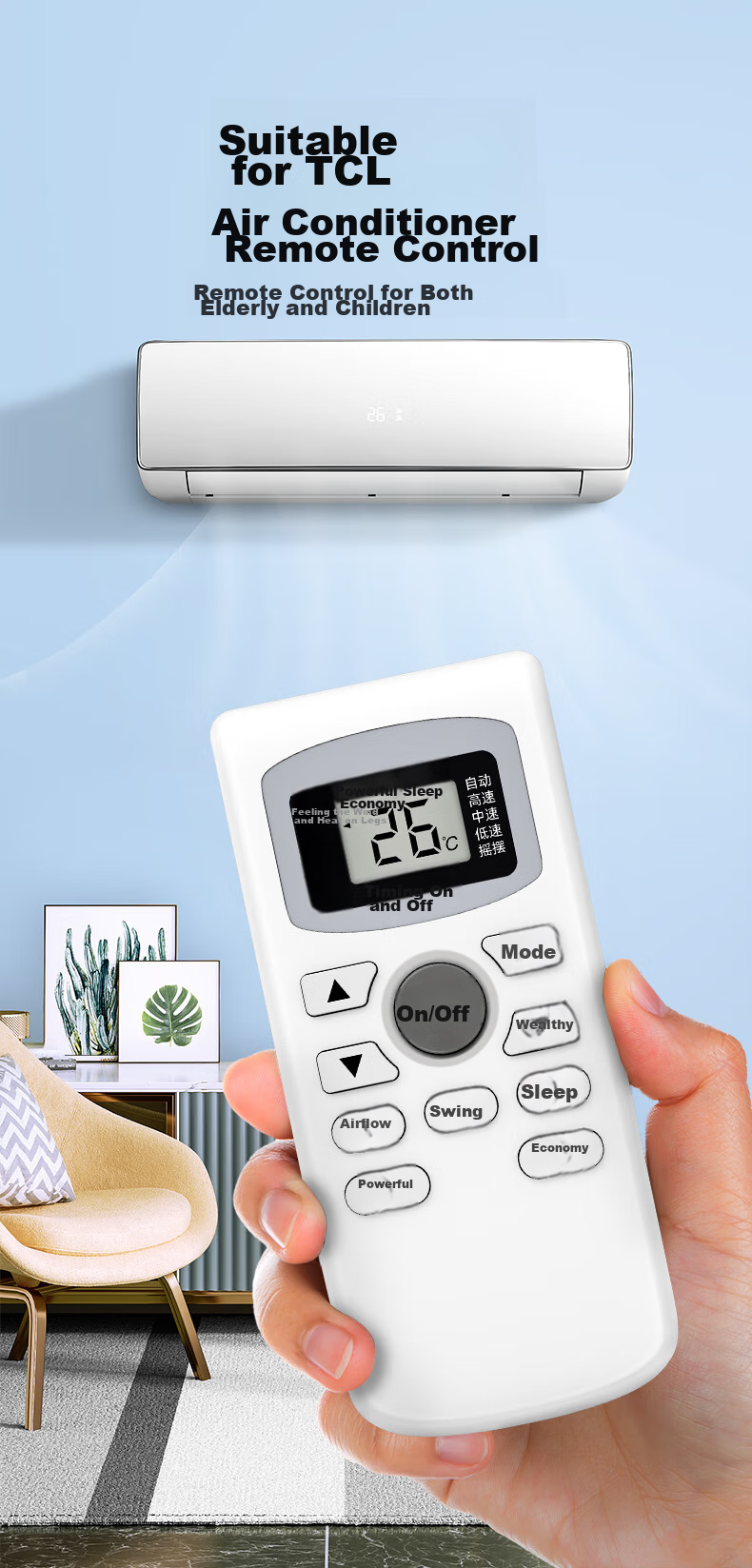 Yeebarle Universal Remote Control for TCL Air Conditioners, Compatible with Wall-Mounted Units, Ceiling-Mounted Units, Multi-Unit Systems, Window Units, Cooling And Heating Central Air Conditioning, Model 5425 1