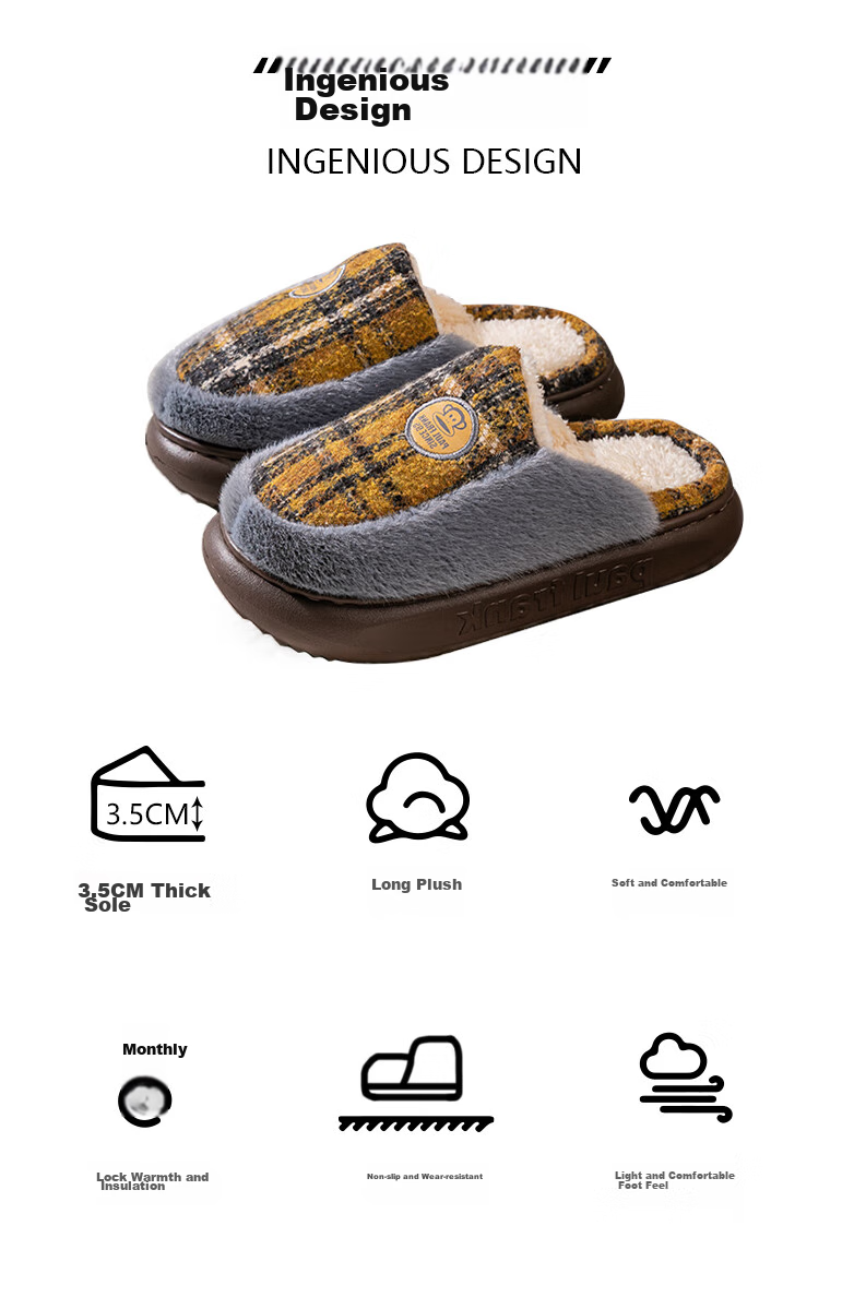 Paul Frank Cotton Slippers for Men And Women, Autumn And Winter Couple Warm Thick-Soled Cotton Shoes, Home Slippers, 131 Gray Men's Size 270 4