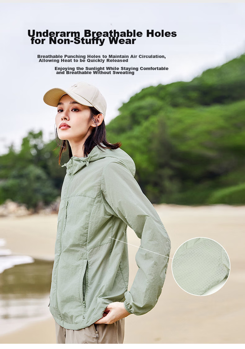 Pioneer Camp Fengdie Sun Protection Jacket for Women, Summer Lightweight Outer Layer, Breathable Outdoor Original Yarn Sun Protection Clothing, UV-Resistant Skin Coat 4