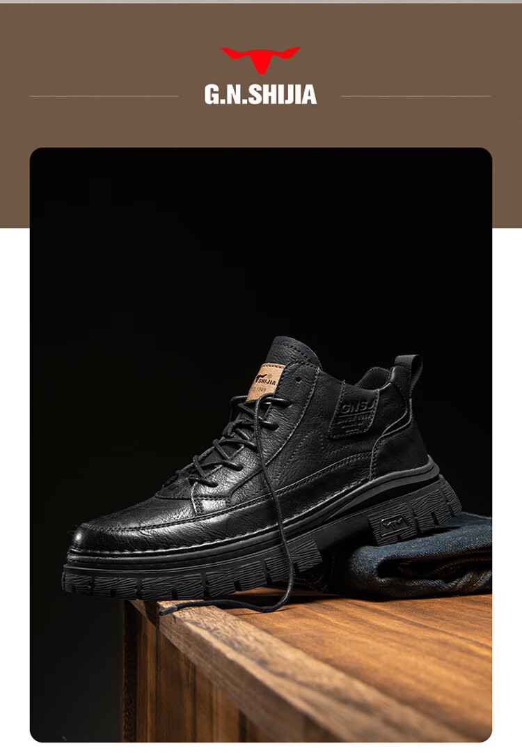 Bull Family Martin Boots Men New British Style Mid-High Casual Shoes Outdoor Fleece-Lined Warm Work Boots for Men 2